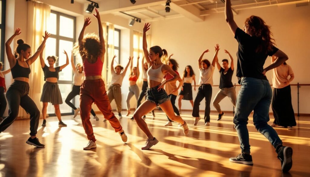 clase de baile en grupo con musica